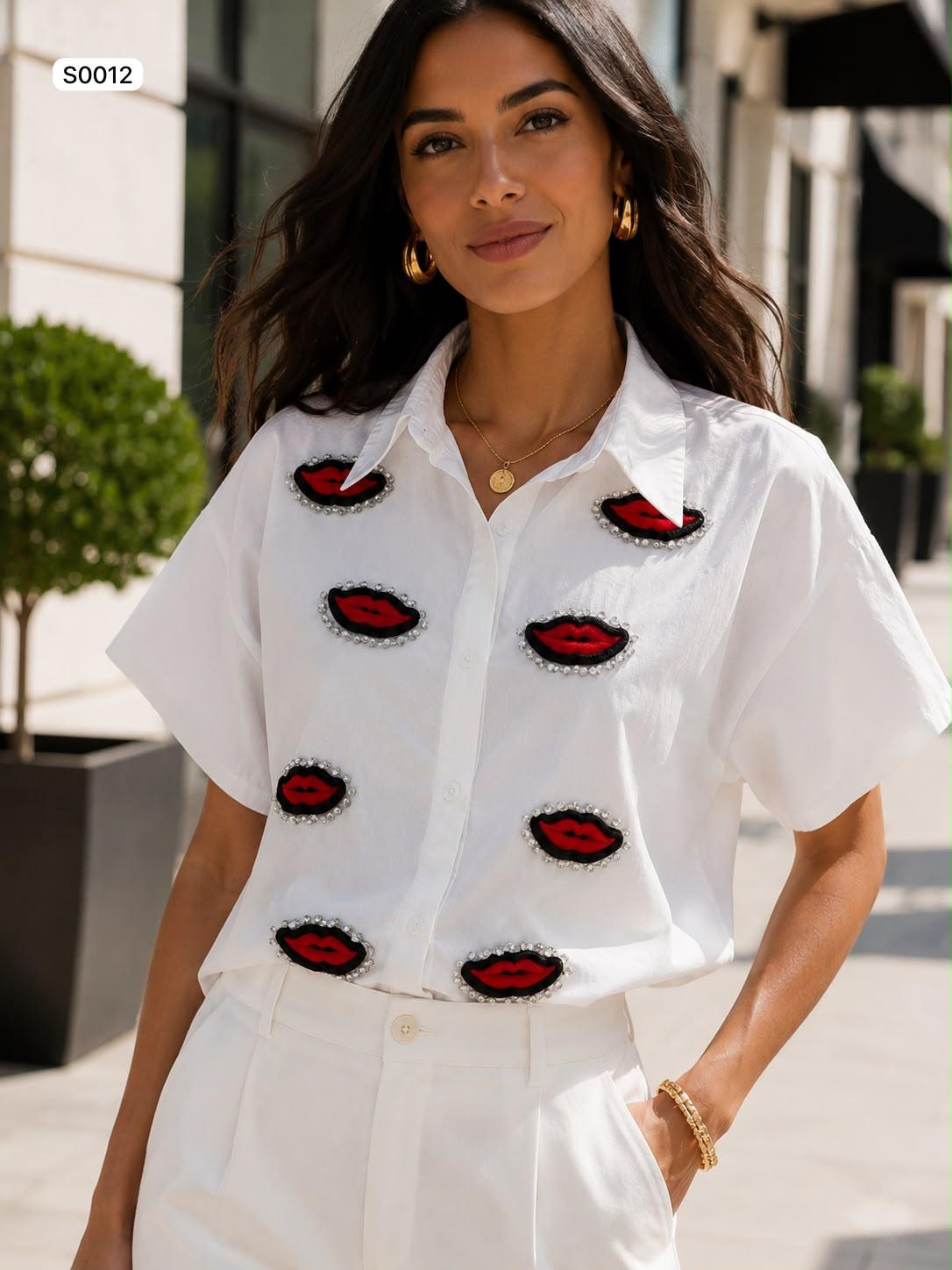 Embellished button up blouse