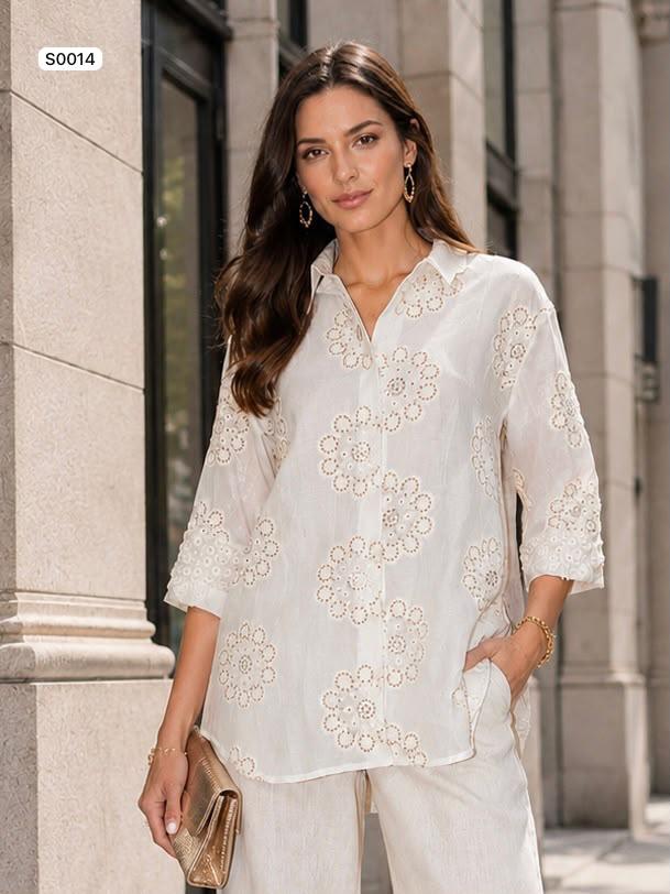 Embellished button up long sleeve shirt