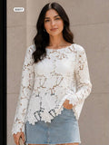 Boat neck full sleeve lace blouse