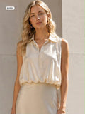 Open collar gathered hem blouse