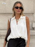 Open collar gathered hem blouse