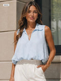 Open collar gathered hem blouse