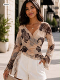 Paisley wrap top with ruffle trim