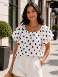 Polka dot cutwork embroidery blouse