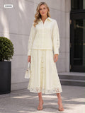 Vertical lace detailed button up blouse with skirt