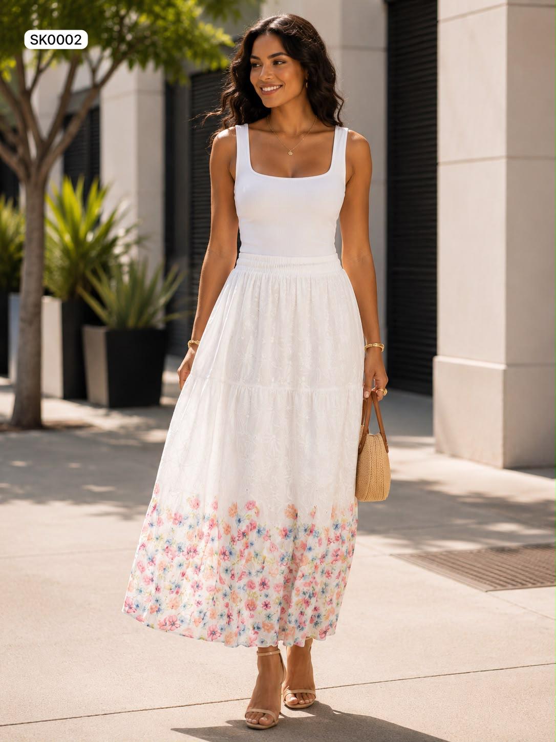 Floral tiered maxi skirt
