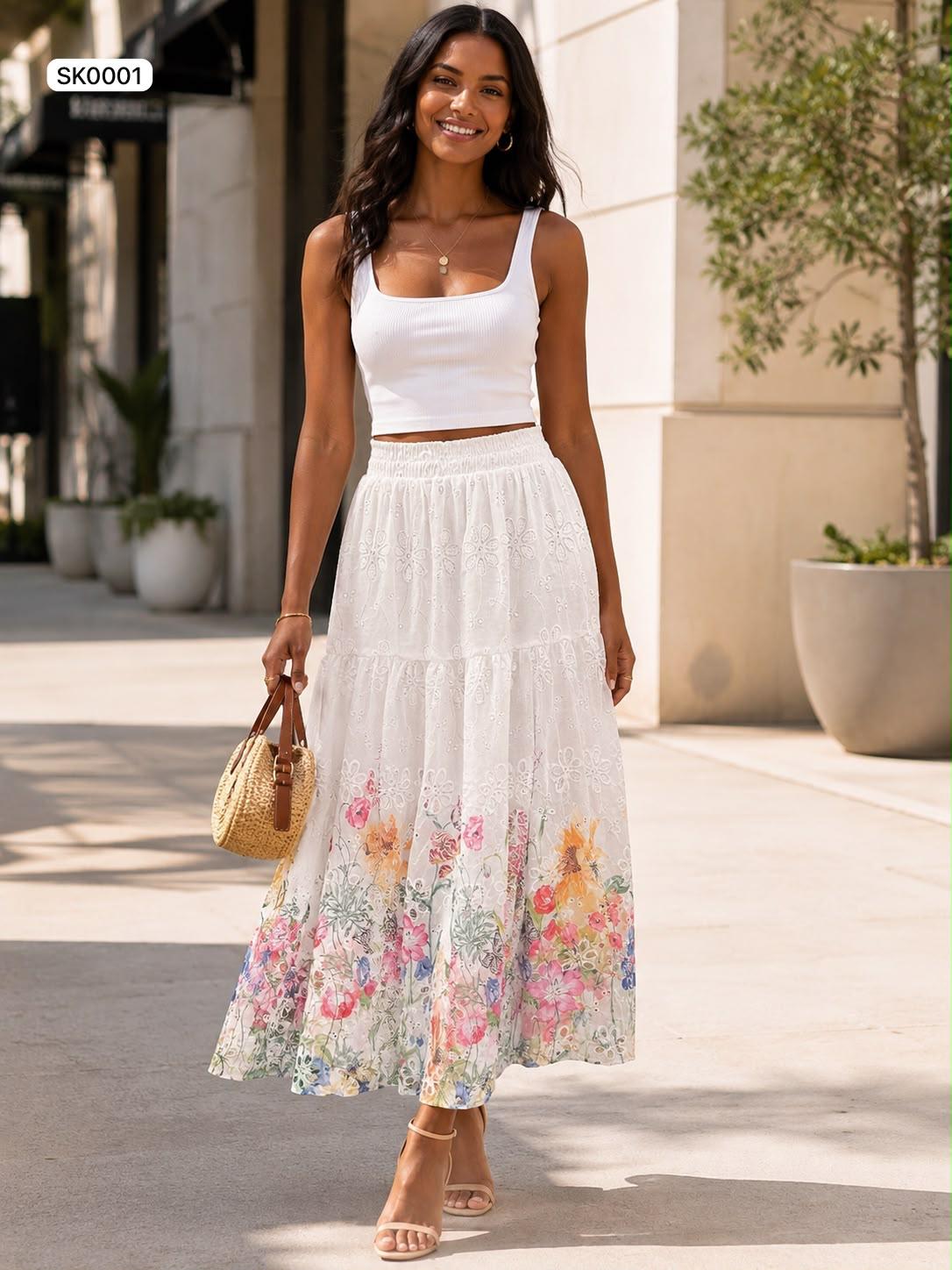 Floral tiered maxi skirt