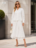Vertical lace detailed button up blouse with skirt