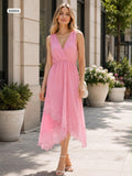 Wrap V neck midi dress with lace details