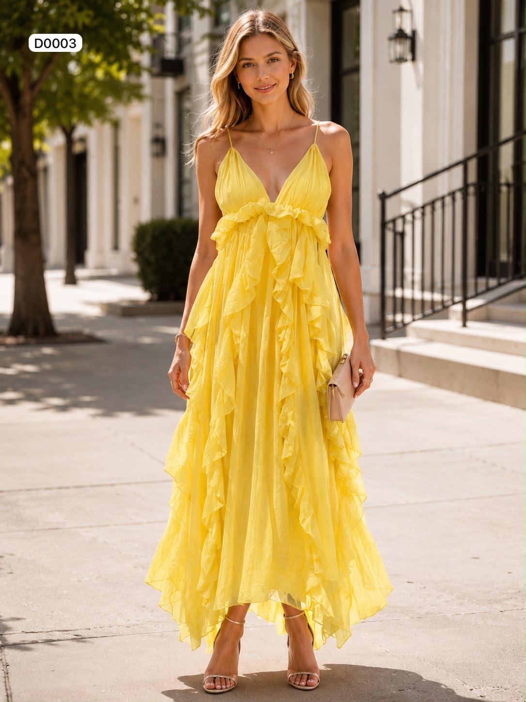 Flowy chiffon ruffle dress with empire waist