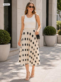 Pleated polka dot max skirt