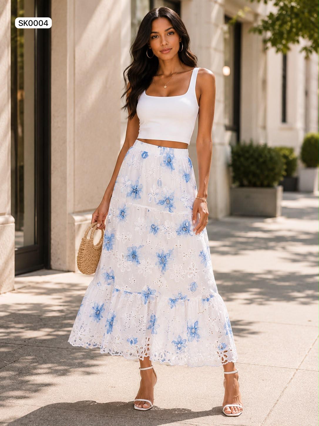 Floral tiered maxi skirt