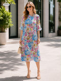 Pleated floral midi dress
