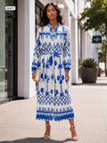 Button up long sleeve pleated midi dress with matching belt