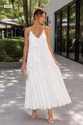 Flowy gathered maxi dress with lace details