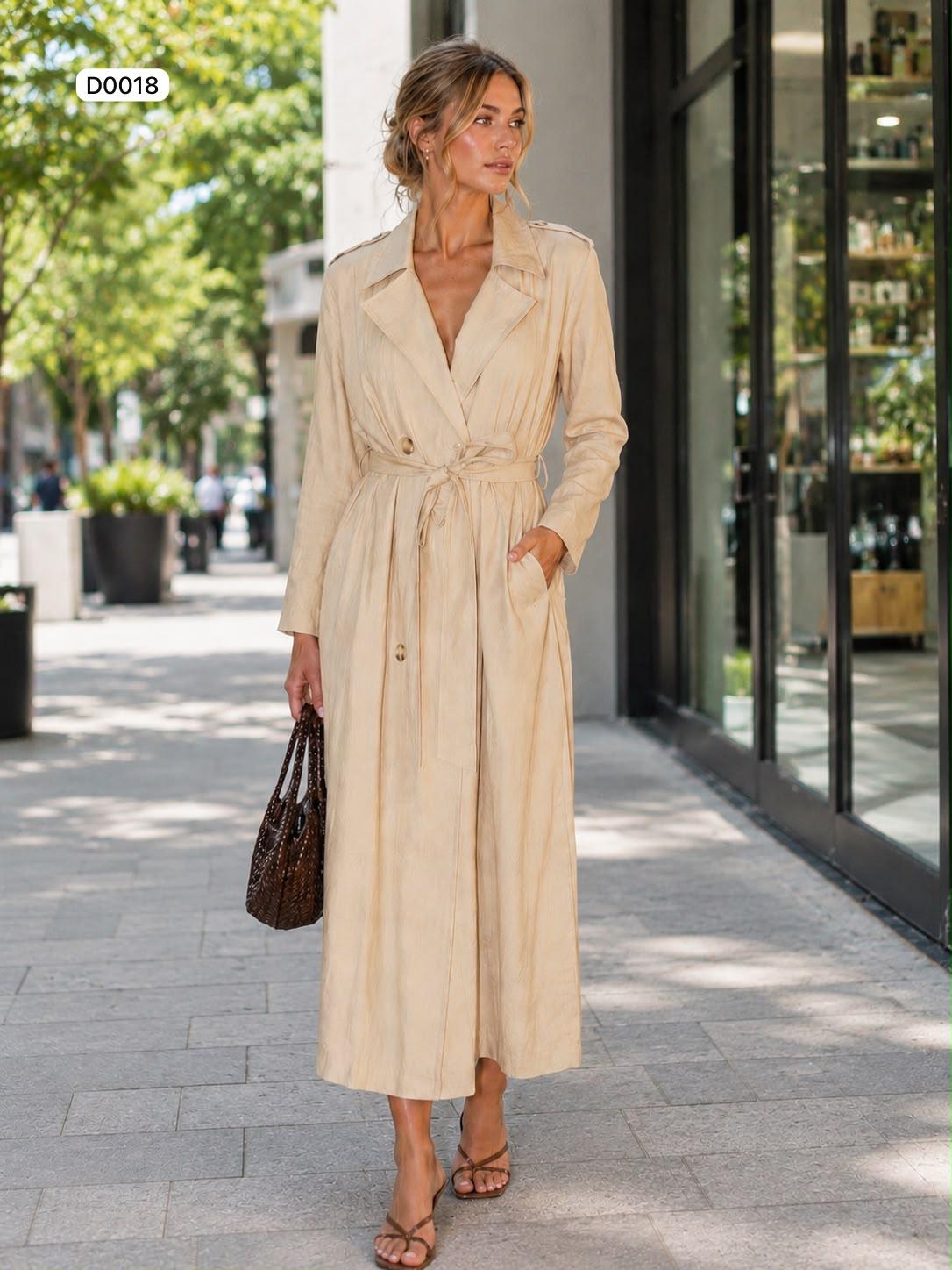 Belted trench coat style midi dress