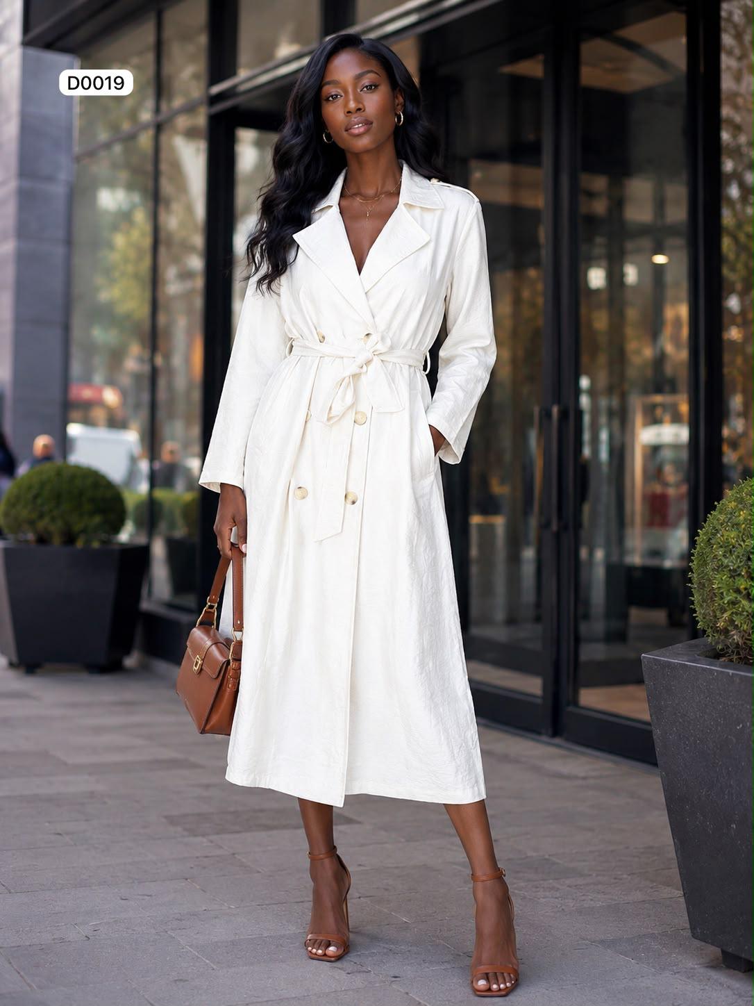 Belted trench coat style midi dress
