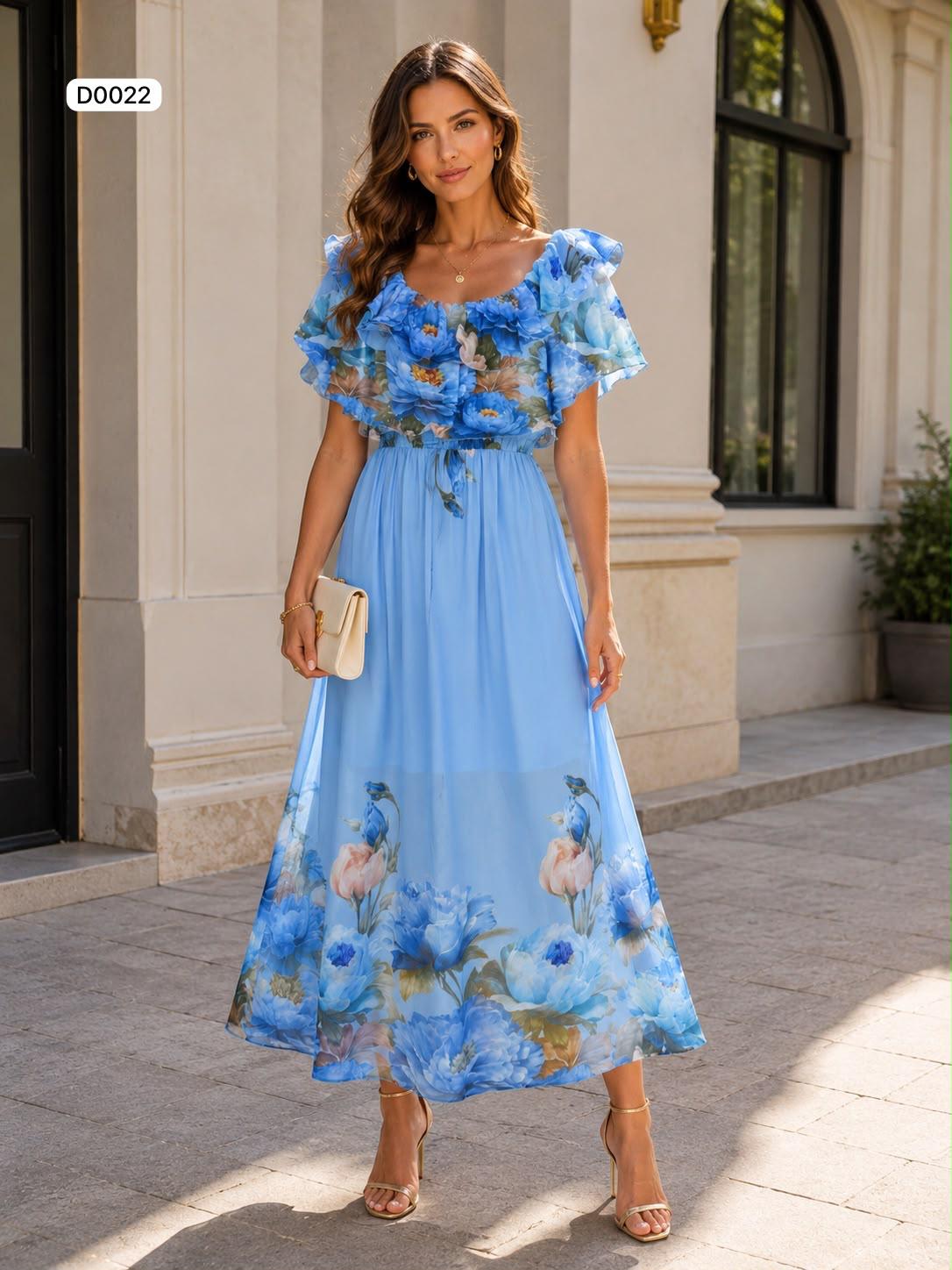 Tiered ruffle maxi dress with floral print