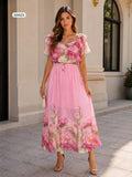 Tiered ruffle maxi dress with floral print