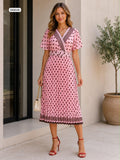 Wrap v neck polka dot pleated midi dress with matching belt