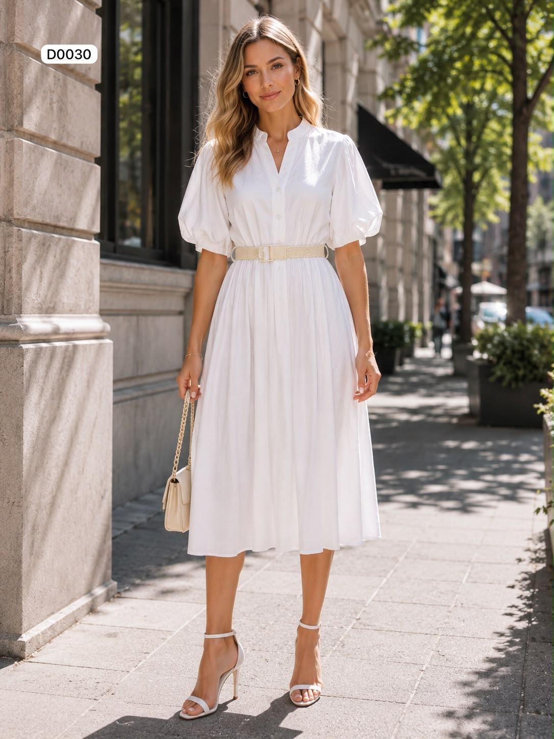 Button up midi dress with belt